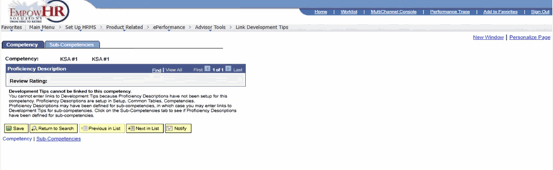 Link Development Tips Page - Competency Tab